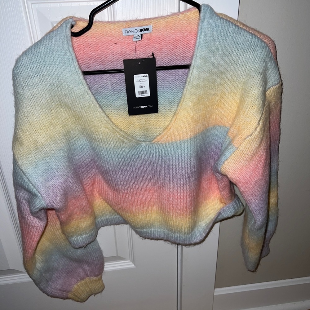 NWT medium fashion nova rainbow sweat crop
